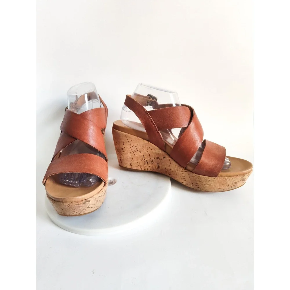 Kork-Ease‎ Wedge Sandals 10 Strappy Leather Cork Platform Ashcroft Boho Summer